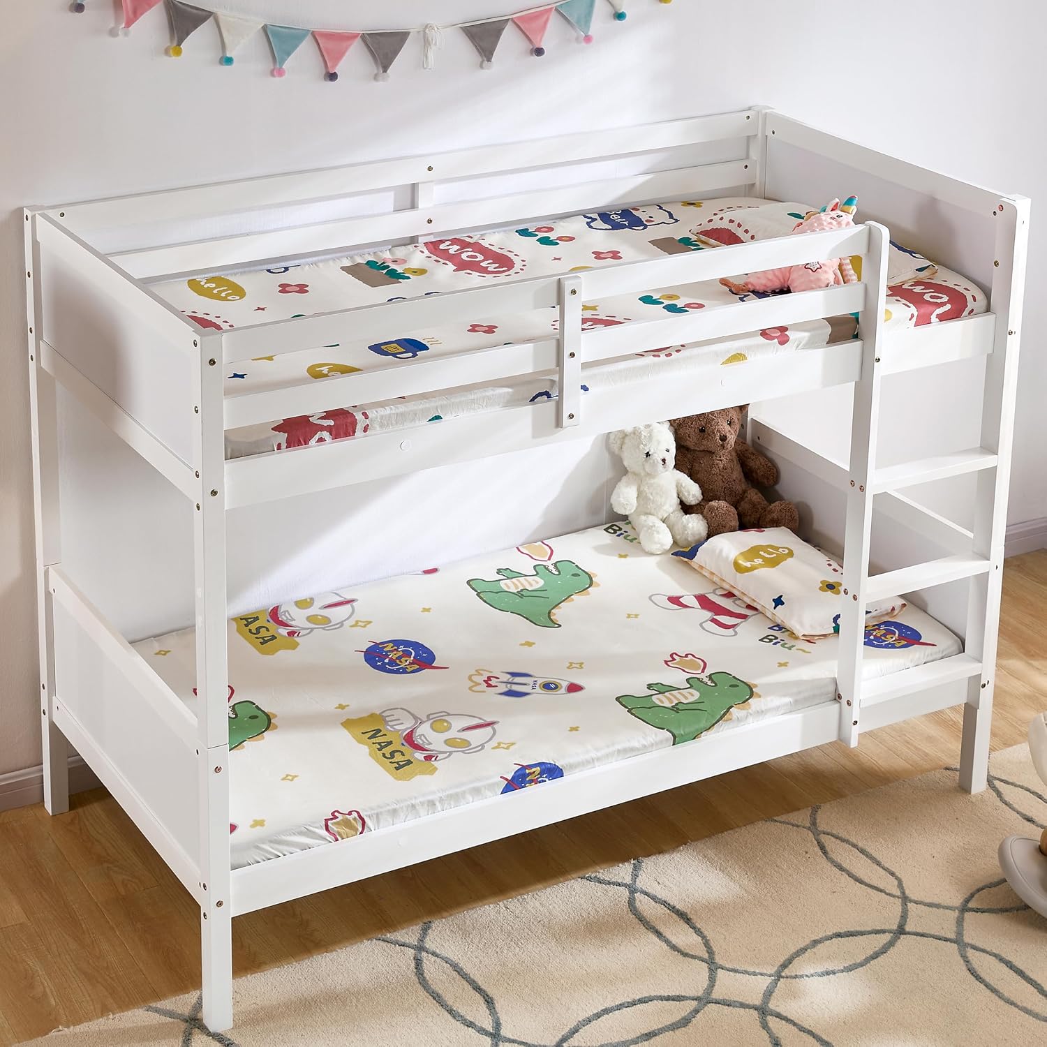 Bed Detachable Kids Children Single 3ft Bed Frame Pine Wood (White)