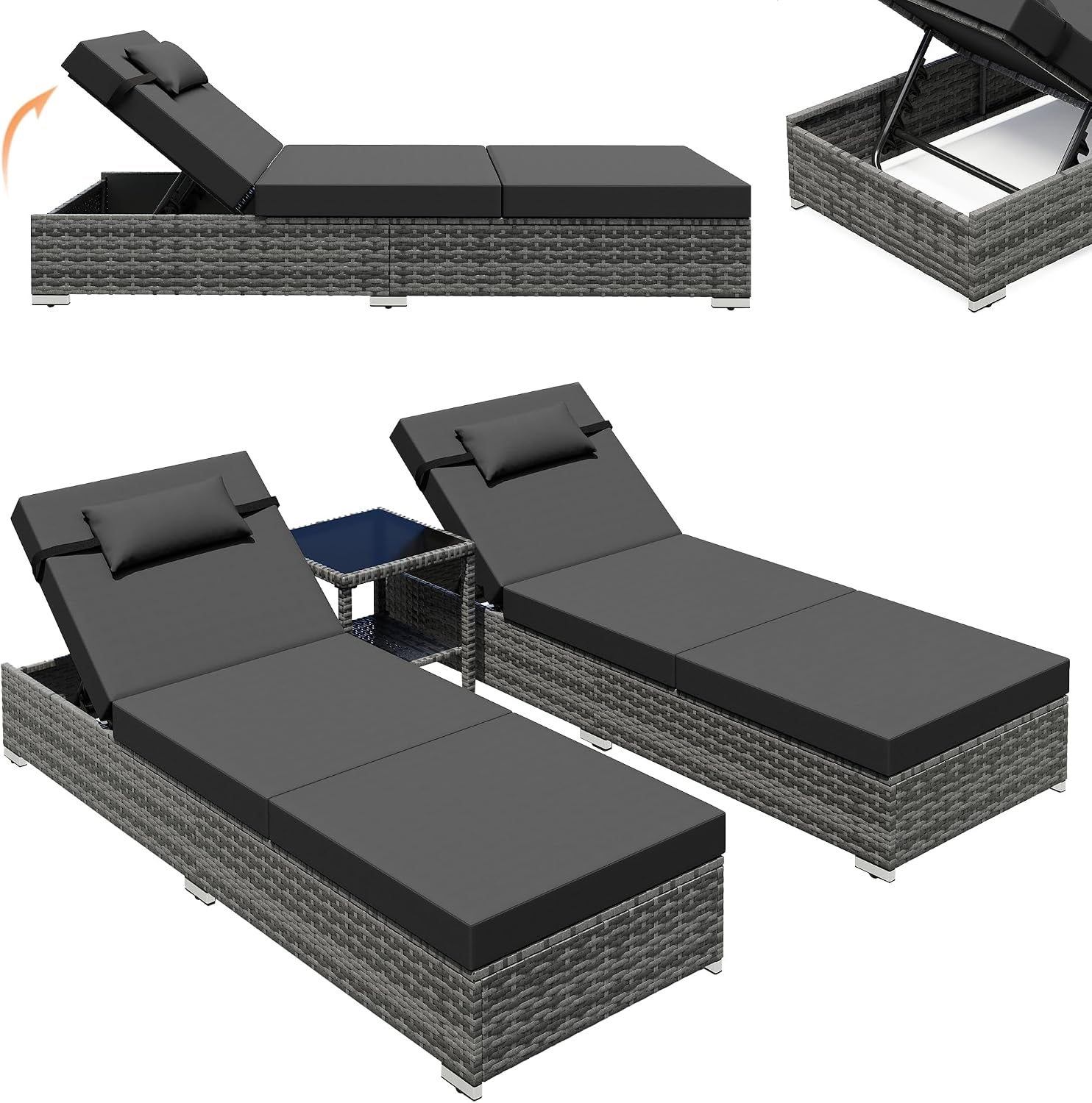3PC Rattan Sun Lounger Set plus Side Table
