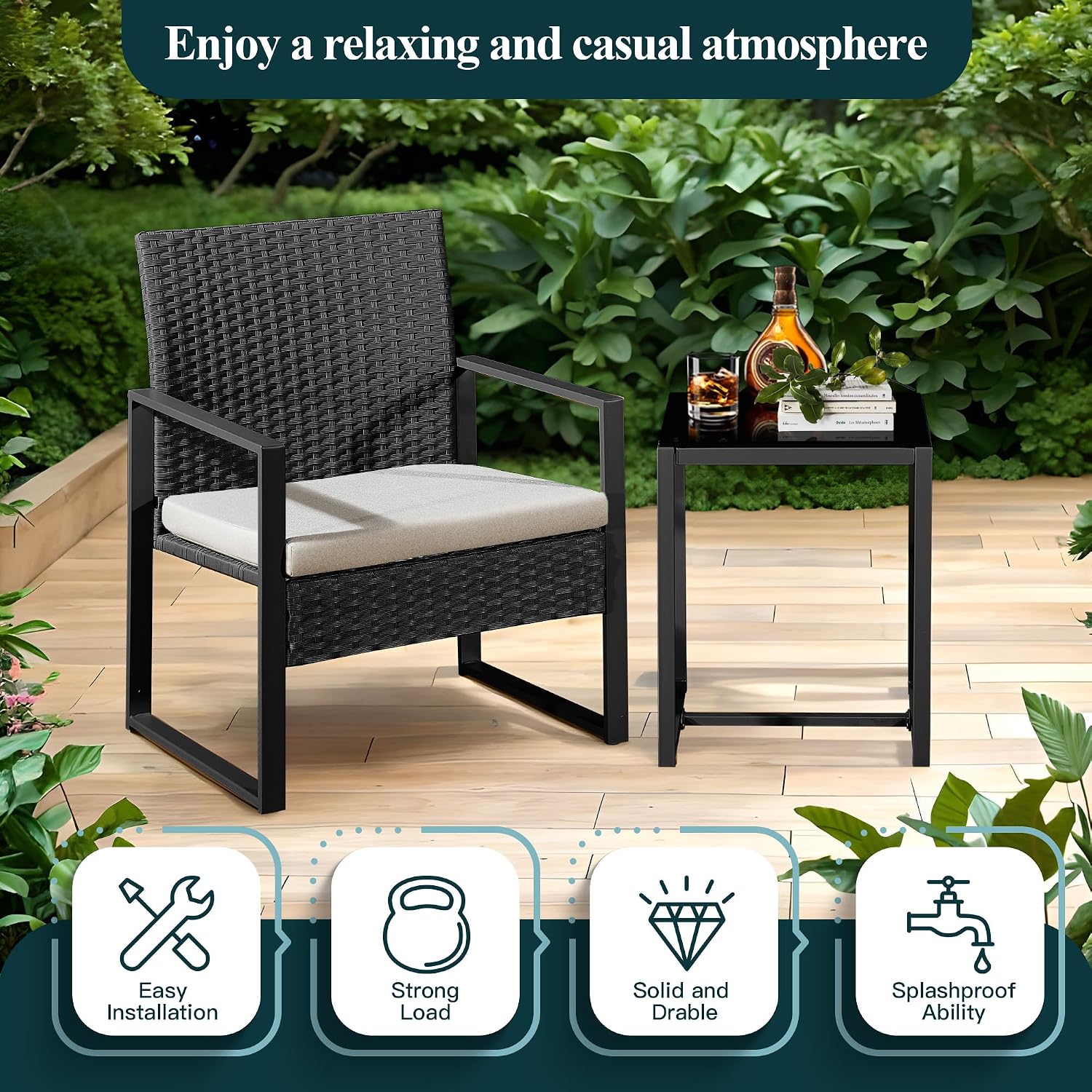3 PCS Rattan Garden Furniture Set