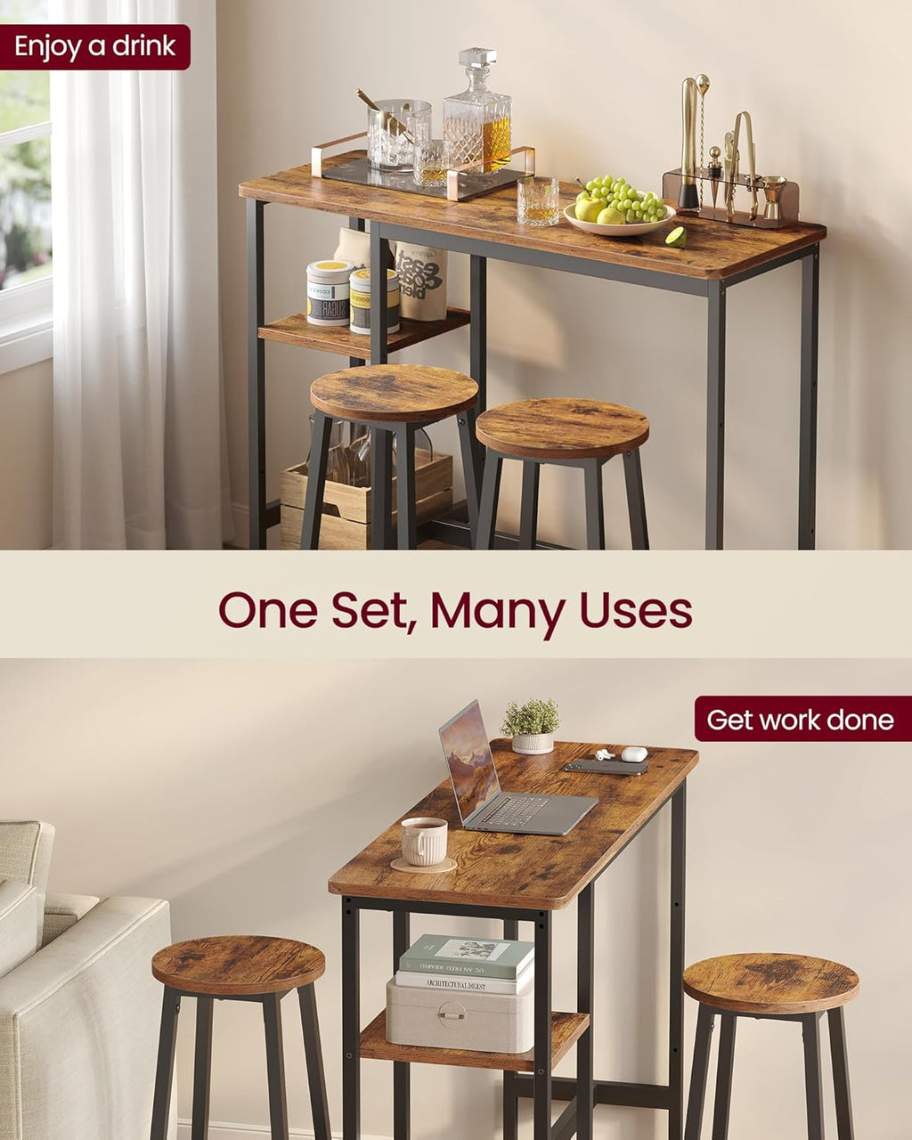 Table Set with 2 Stools