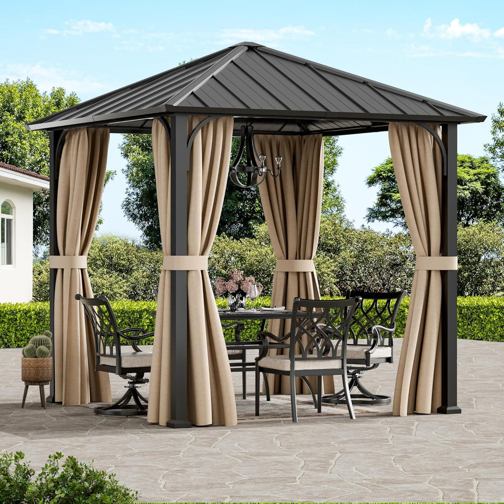 2.5 x 2.5m Hardtop Gazebo with Galvanized Steel Roof &amp; Detachable Curtains