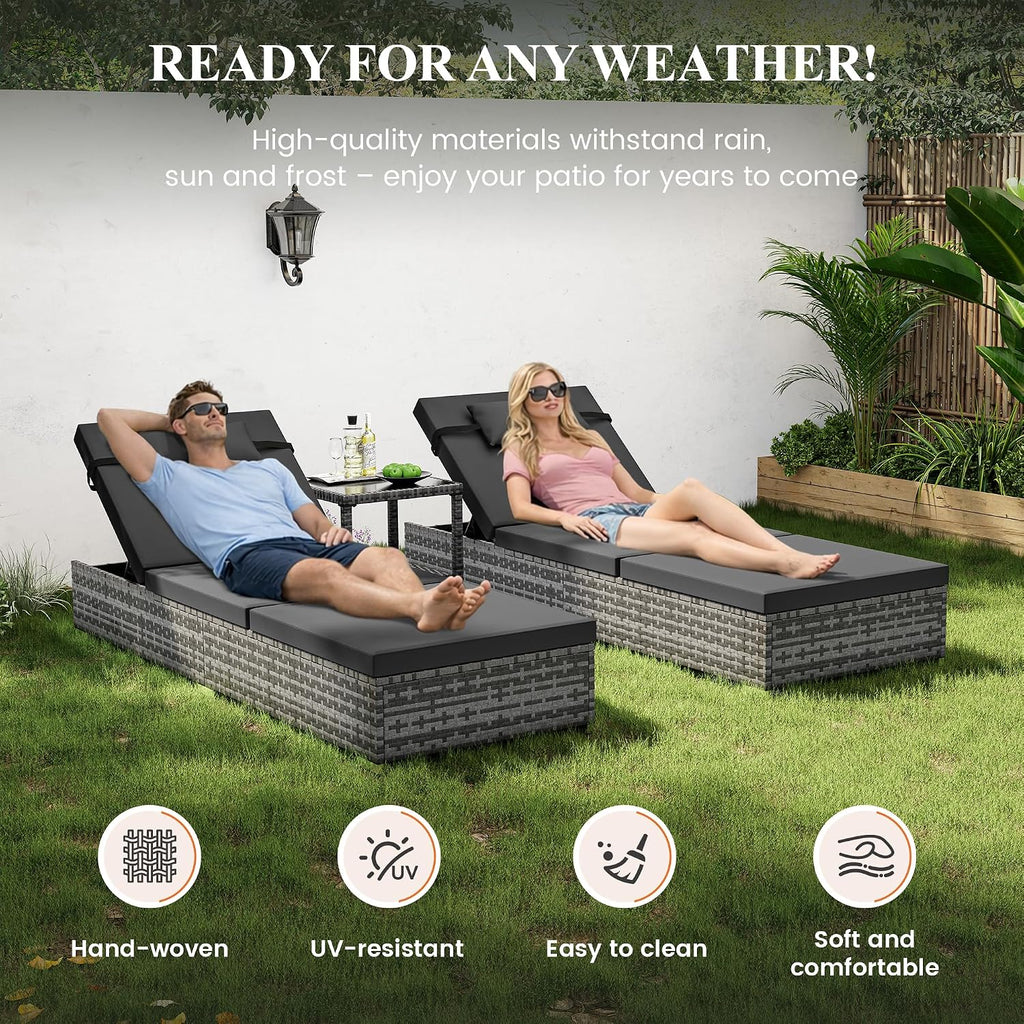 3PC Rattan Sun Lounger Set plus Side Table