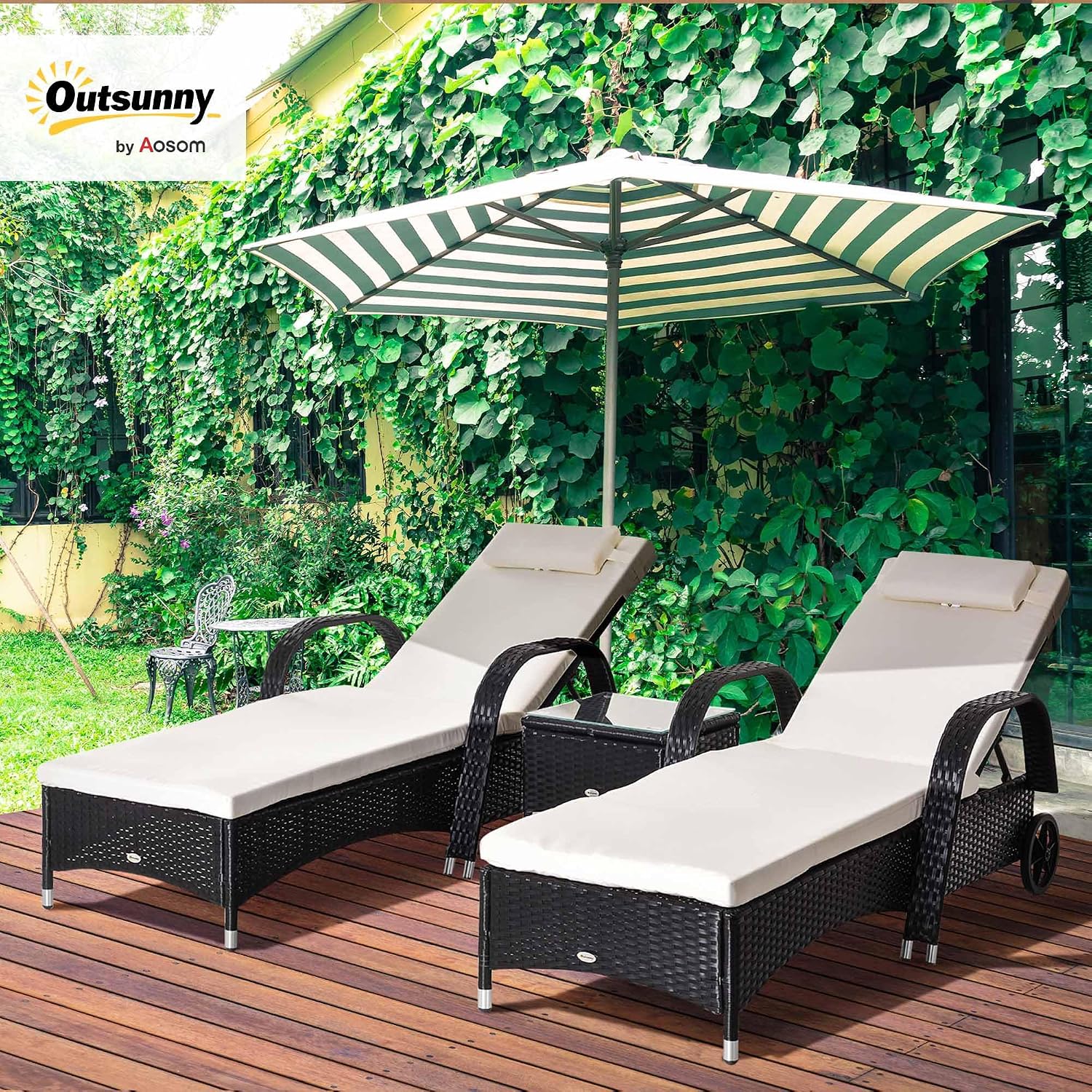 Rattan Sun Loungers Set of 2 with Side Table