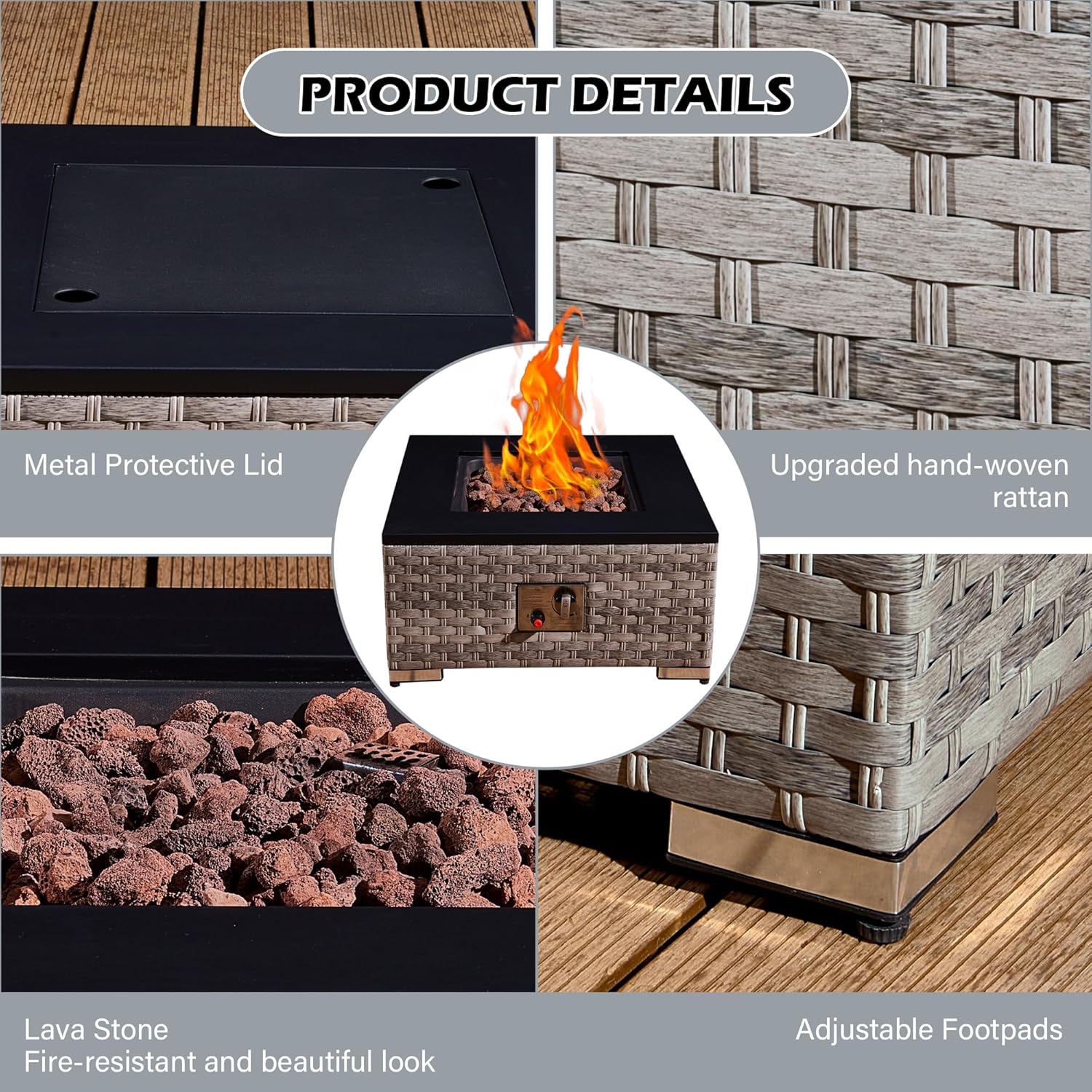 Outdoor Rattan Gas Fire Pit Table