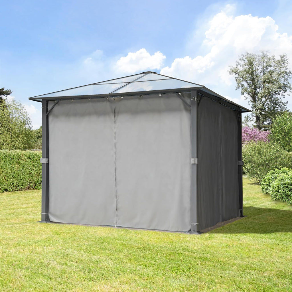 Garden gazebo 3x3 m polycarbonate roof approx. 6 mm - hardtop pavilion with 4 sides &amp; mosquito nets in grey
