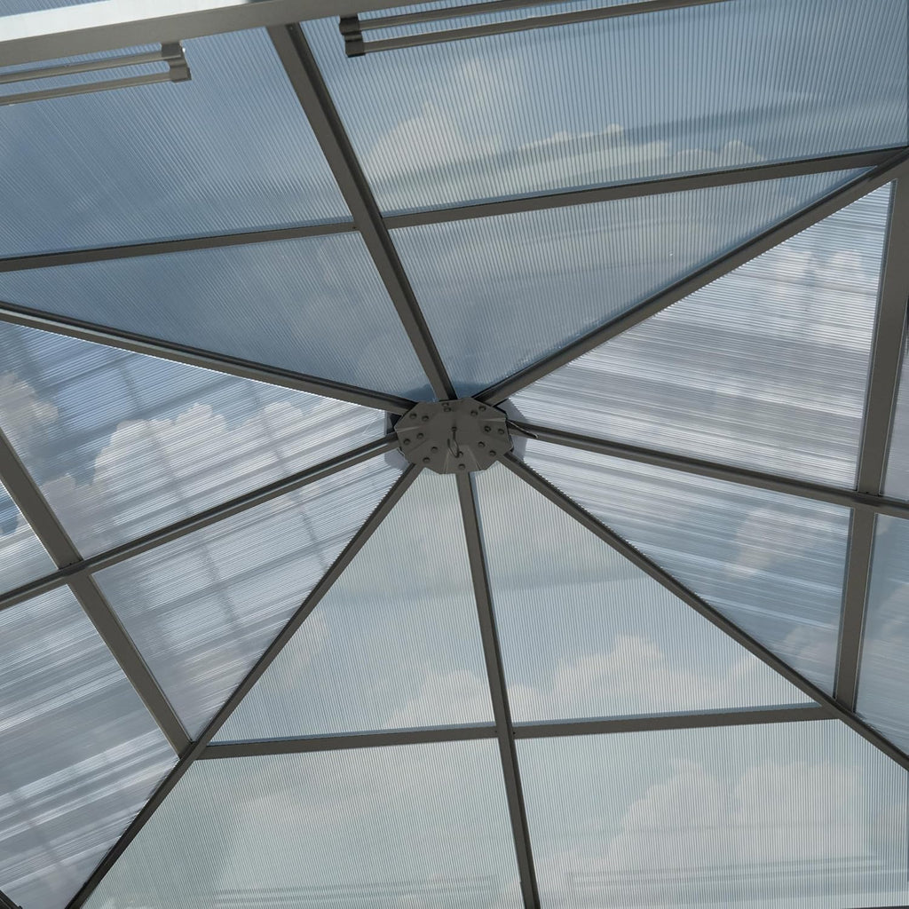Garden gazebo 3x3 m polycarbonate roof approx. 6 mm - hardtop pavilion with 4 sides &amp; mosquito nets in grey