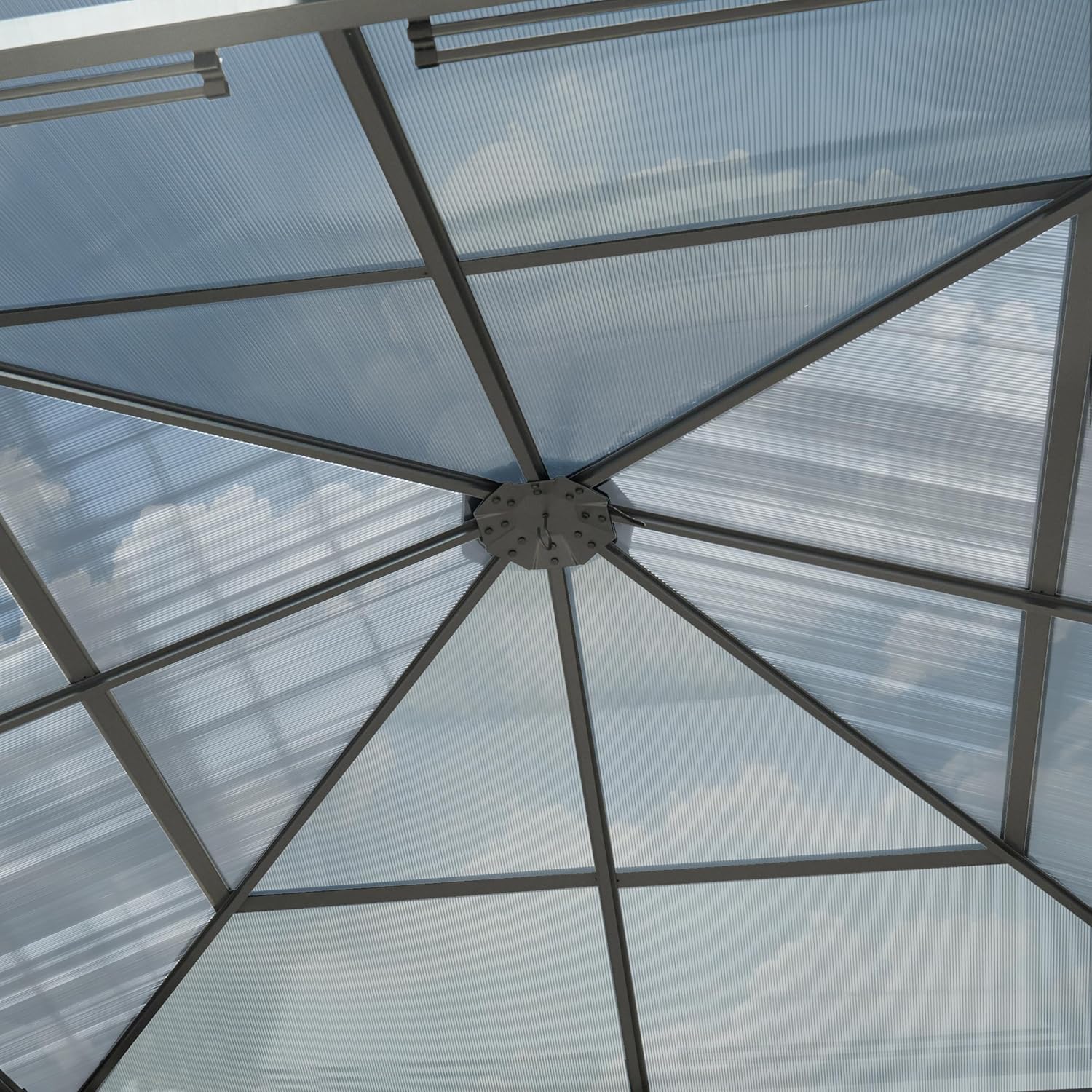 Garden gazebo 3x3 m polycarbonate roof approx. 6 mm - hardtop pavilion with 4 sides &amp; mosquito nets in grey