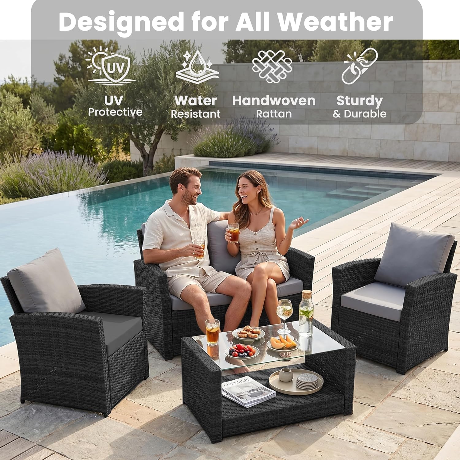 4-Seater Rattan Garden Patio Furniture Set