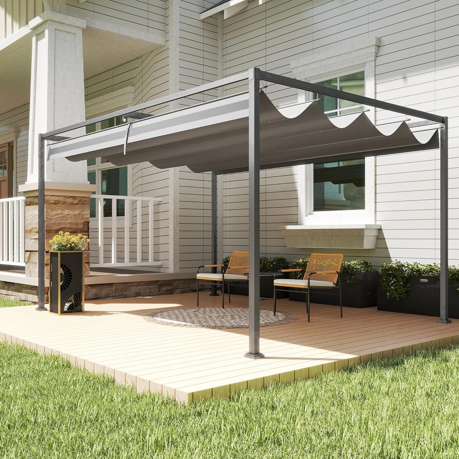 4 × 3m Metal Pergola with Retractable Roof