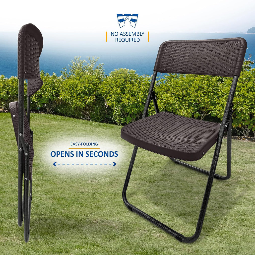 Patio Bistro Garden Furniture Set - 3 Piece Rattan Effect Folding Table and Chairs - Heavy Duty Capacity
