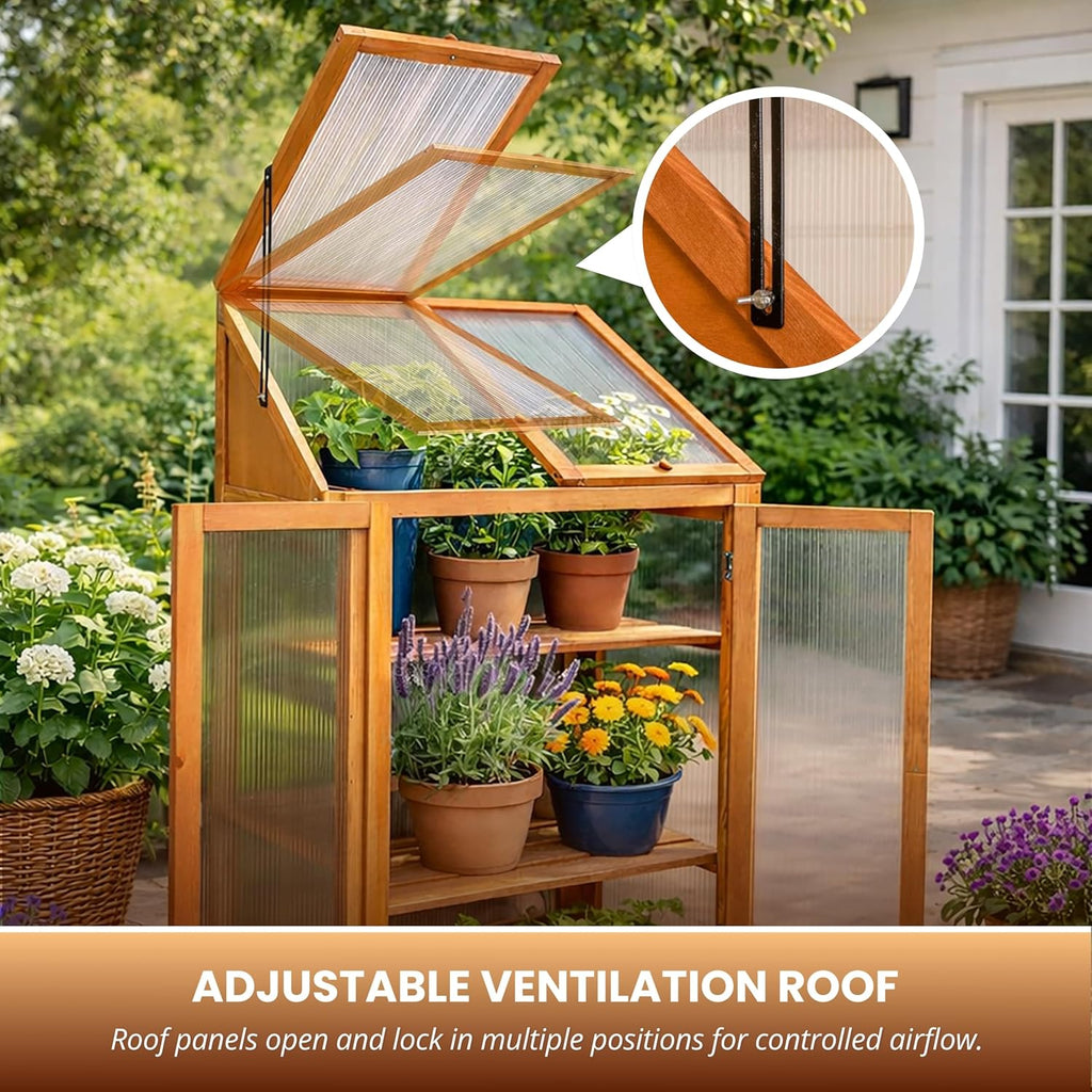 Garden Mile Large 3 Tier Wooden Garden Greenhouse - 120cm Heavy Duty Transparent Polycarbonate Greenhouse - Cold Frames For Garden with 3 Storage Shelves