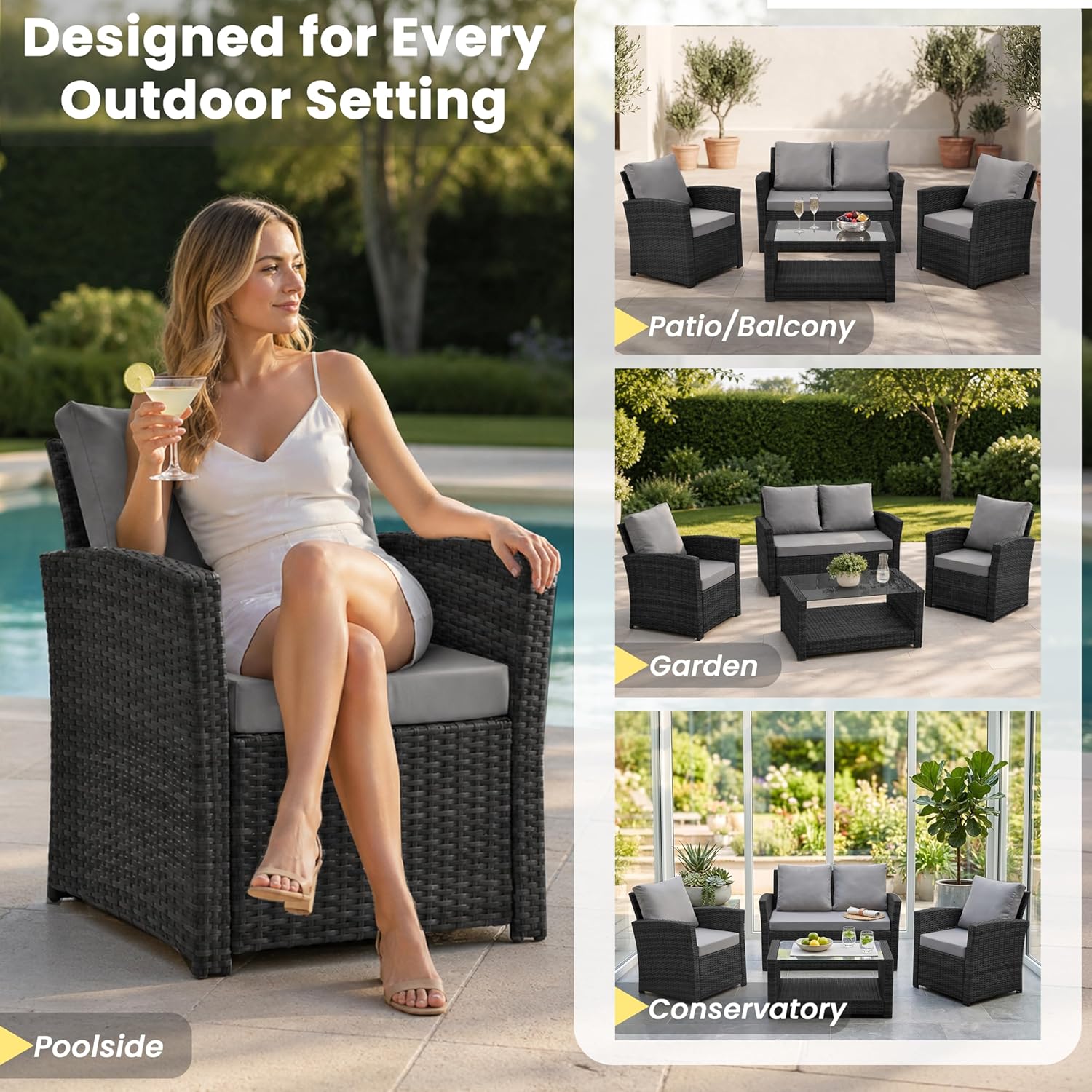 4-Seater Rattan Garden Patio Furniture Set