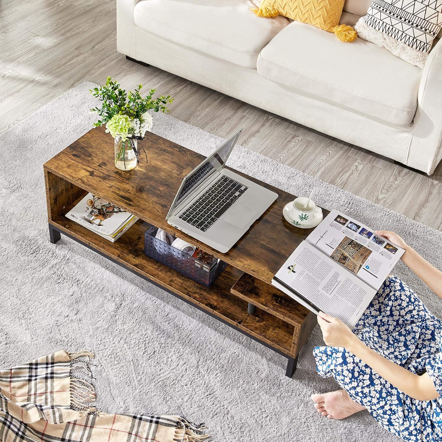 Industrial-Style TV Stand with Open Storage Shelves