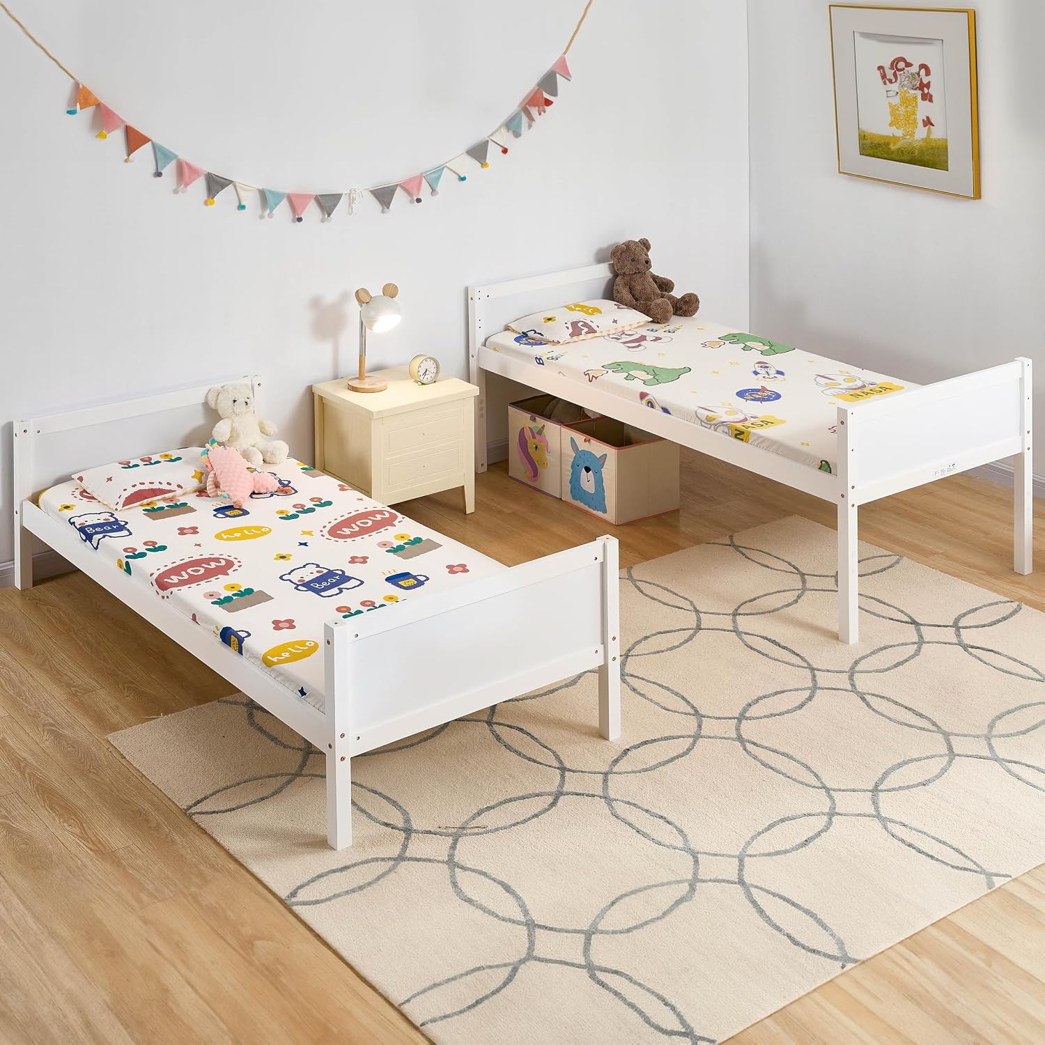 Bed Detachable Kids Children Single 3ft Bed Frame Pine Wood (White)