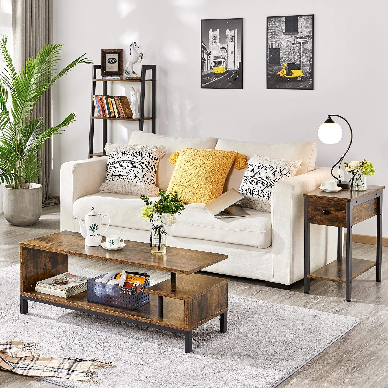 Industrial-Style TV Stand with Open Storage Shelves