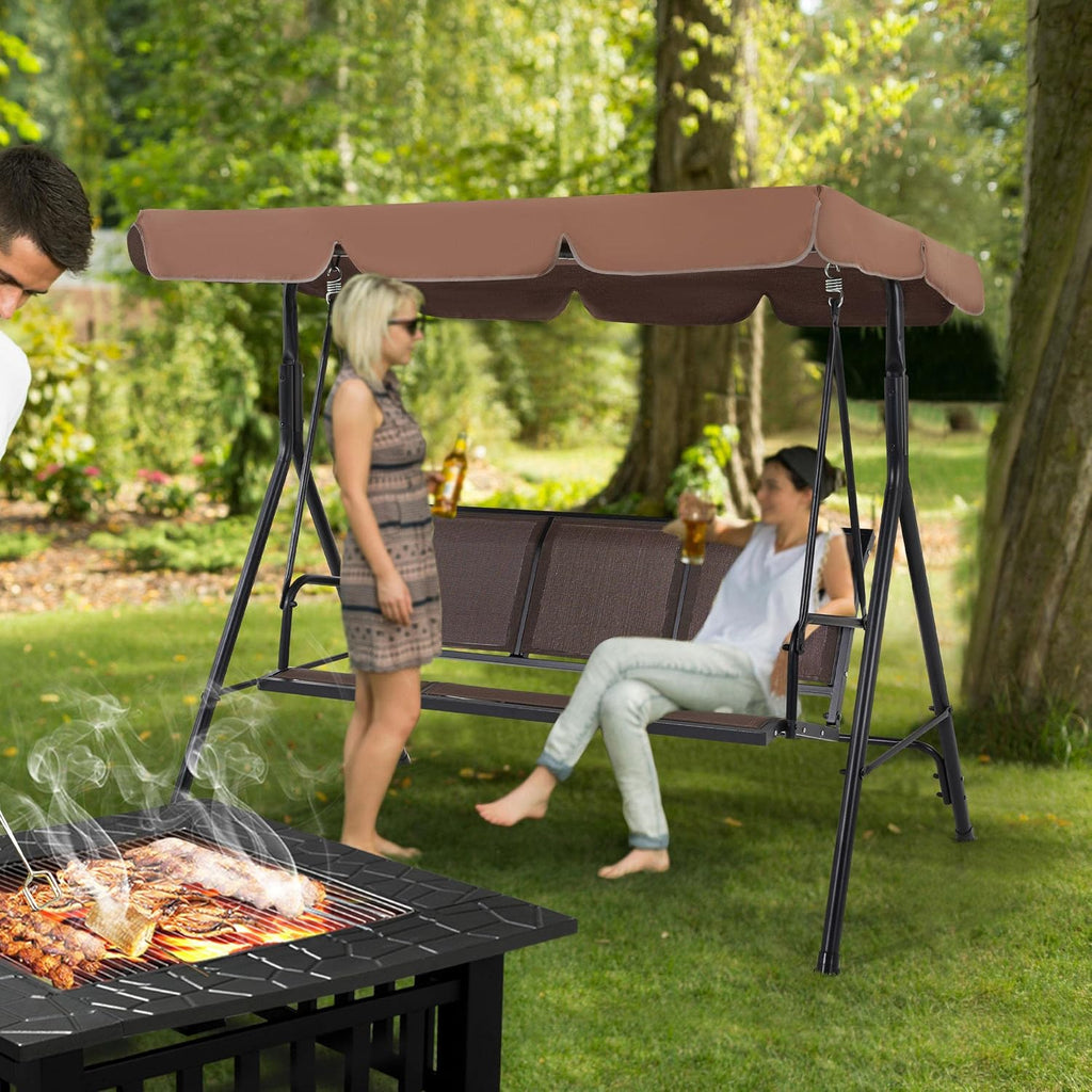 Swing Chair 3-Seat Outdoor Patio Sunset Hanging Swing w/Texteline Fabric &amp; Adjustable Canopy &amp; Armrests