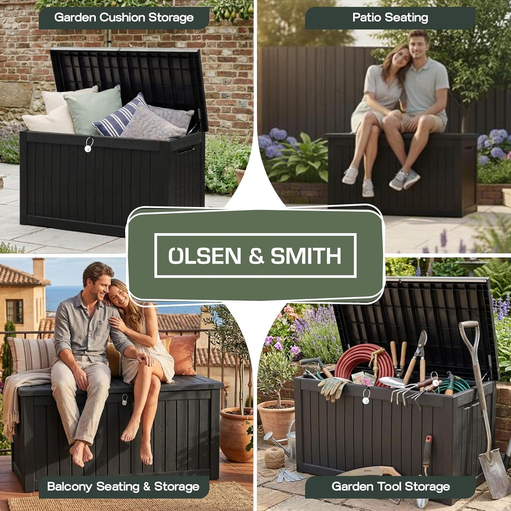 870L XXL Recycled Lockable Outdoor Garden Storage Box &amp; Bench Seat