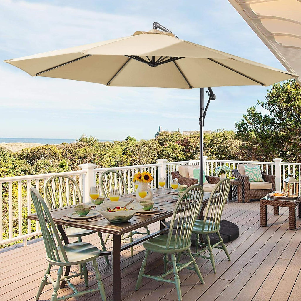 Parasol Umbrella 3m Outdoor Sun Shade Banana Hanging Parasol Beach Umbrella with Crank Handle &amp; Cross Base &amp; Ribs Tan