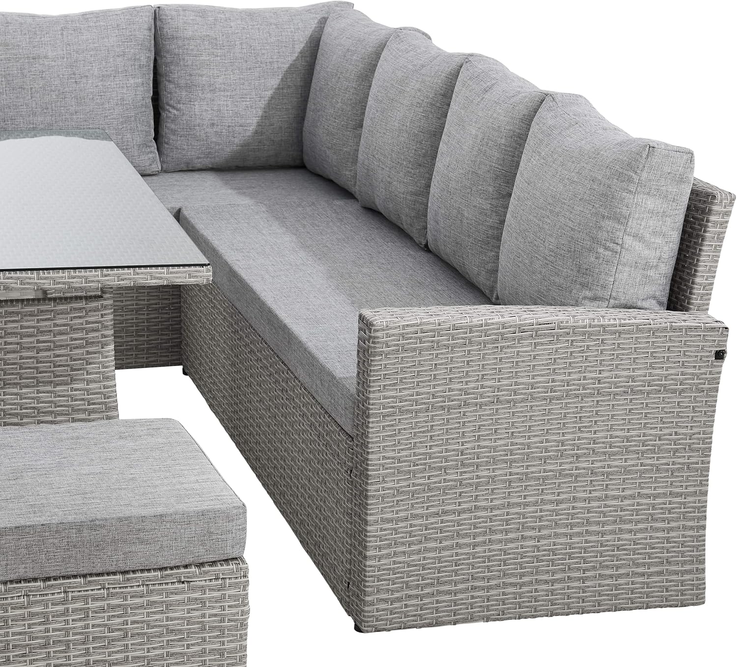 9 Seat Marilyn Corner Sofa &amp; Dining Rattan Garden Furniture Set for Indoor Outdoor Patios Gardens Conservatories (Mountain Grey)